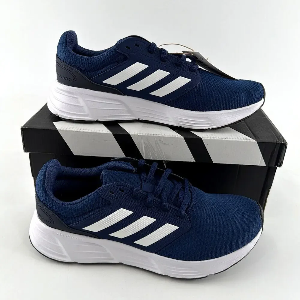 Adidas Men's Tech Indigo Cloud White Legend Ink Galaxy 6 Running Shoes Size 9